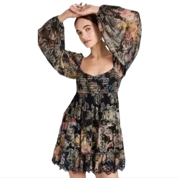 Hemant & Nandita's Rafa Chiffon Mini Long Sleeve Dress - Picture 1 of 11